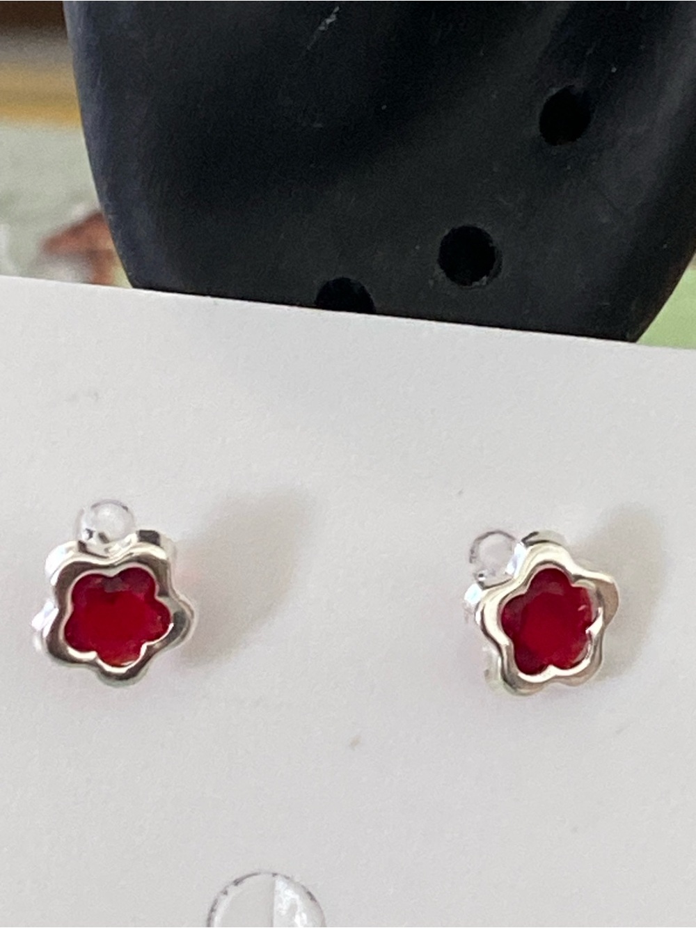 Silver 925 Floral Red Enamel Stud Earrings - Women Jewelry